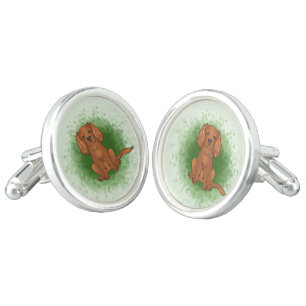Ruby Cavalier King Charles Spaniel Dog On Green Cufflinks