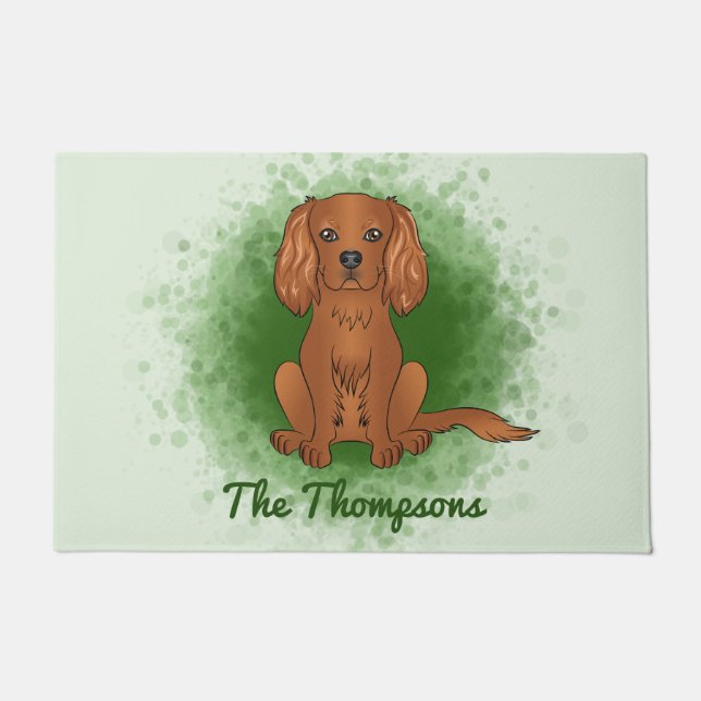 Ruby Cavalier King Charles Spaniel Dog On Green Doormat (Front)