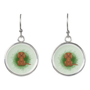 Ruby Cavalier King Charles Spaniel Dog On Green Earrings