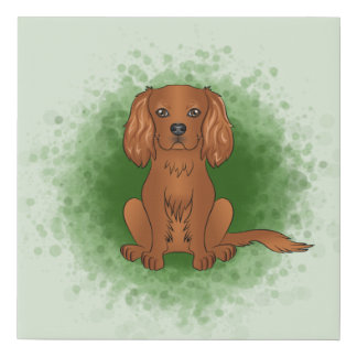 Ruby Cavalier King Charles Spaniel Dog On Green Faux Canvas Print