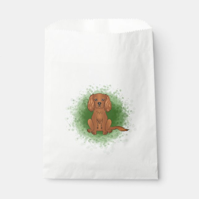 Ruby Cavalier King Charles Spaniel Dog On Green Favor Bag (Front)