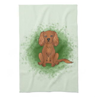 Ruby Cavalier King Charles Spaniel Dog On Green Kitchen Towel
