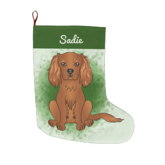 Ruby Cavalier King Charles Spaniel Dog On Green Large Christmas Stocking