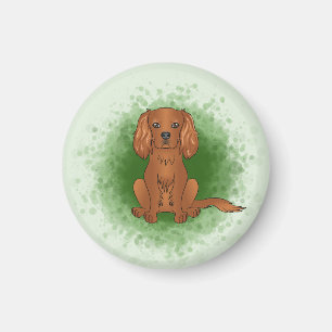 Ruby Cavalier King Charles Spaniel Dog On Green Magnet