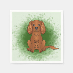 Ruby Cavalier King Charles Spaniel Dog On Green Napkins