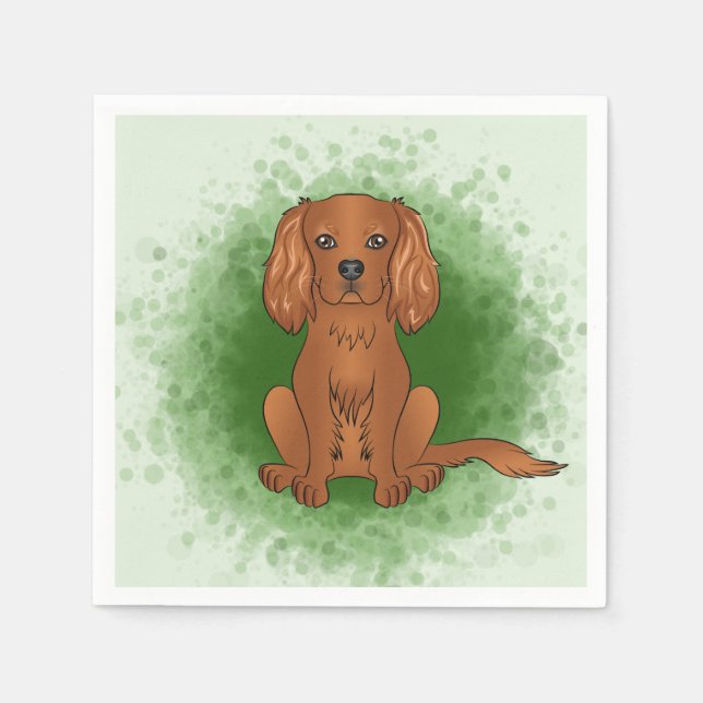 Ruby Cavalier King Charles Spaniel Dog On Green Napkins (Front)