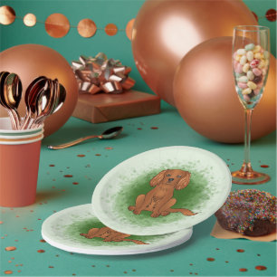 Ruby Cavalier King Charles Spaniel Dog On Green Paper Plates