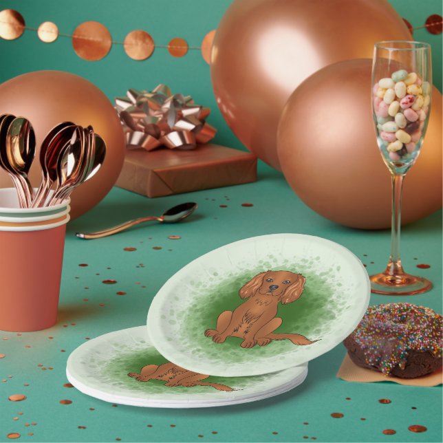 Ruby Cavalier King Charles Spaniel Dog On Green Paper Plates (Multi)