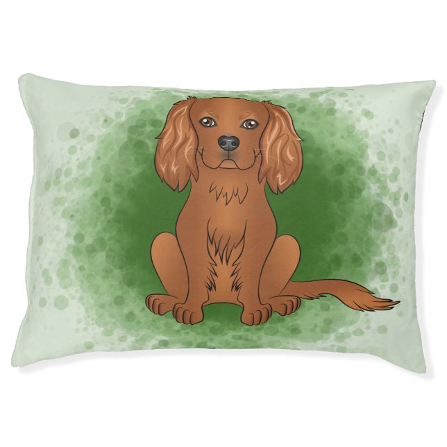 Ruby Cavalier King Charles Spaniel Dog On Green Pet Bed (Front)