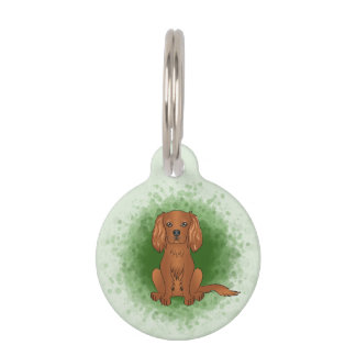Ruby Cavalier King Charles Spaniel Dog On Green Pet ID Tag