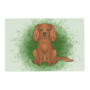 Ruby Cavalier King Charles Spaniel Dog On Green Placemat