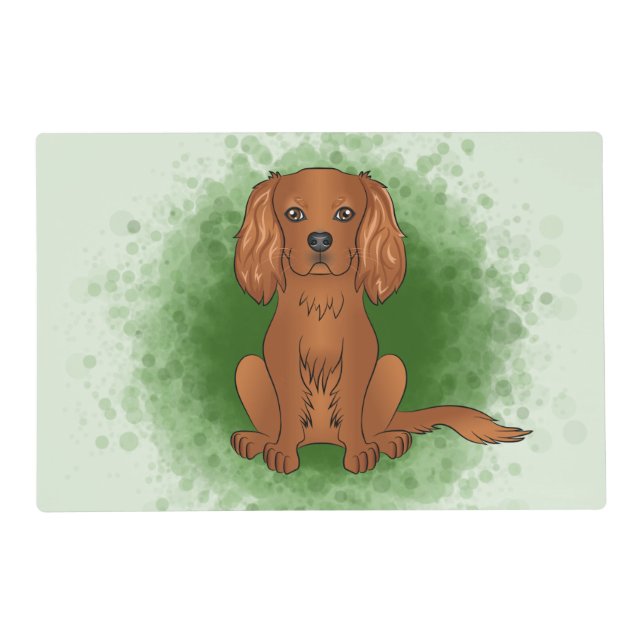 Ruby Cavalier King Charles Spaniel Dog On Green Placemat (Front)