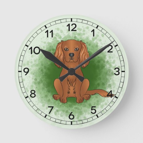 Ruby Cavalier King Charles Spaniel Dog On Green Round Clock