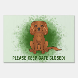 Ruby Cavalier King Charles Spaniel Dog On Green Sign