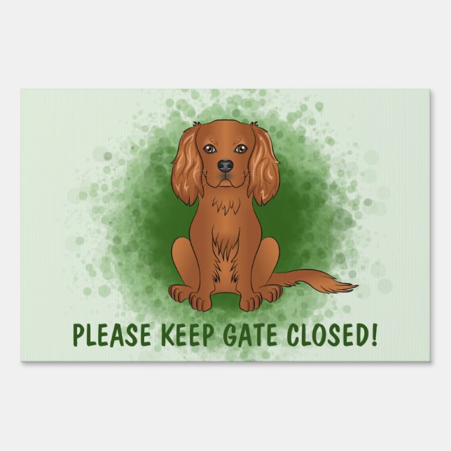 Ruby Cavalier King Charles Spaniel Dog On Green Sign (Front)