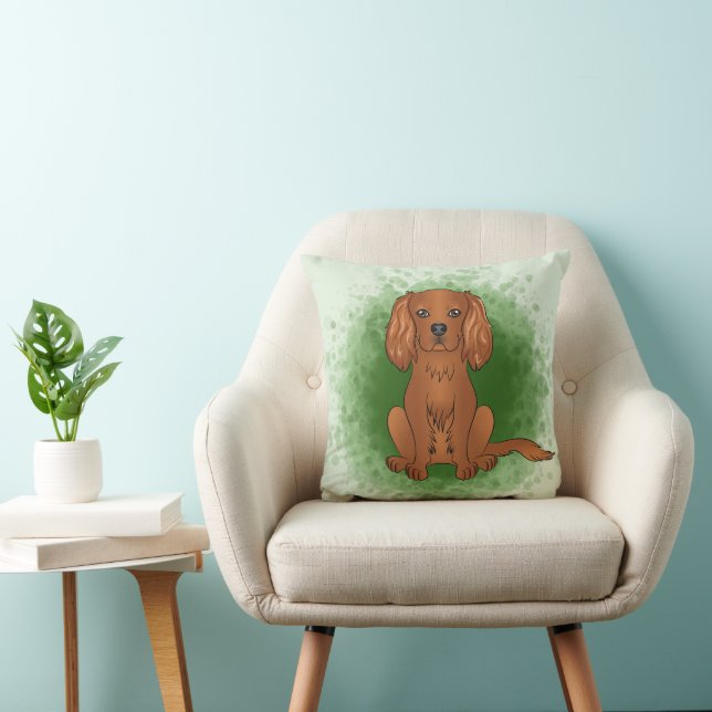 Ruby Cavalier King Charles Spaniel Dog On Green Throw Pillow (Chair)