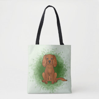 Ruby Cavalier King Charles Spaniel Dog On Green Tote Bag
