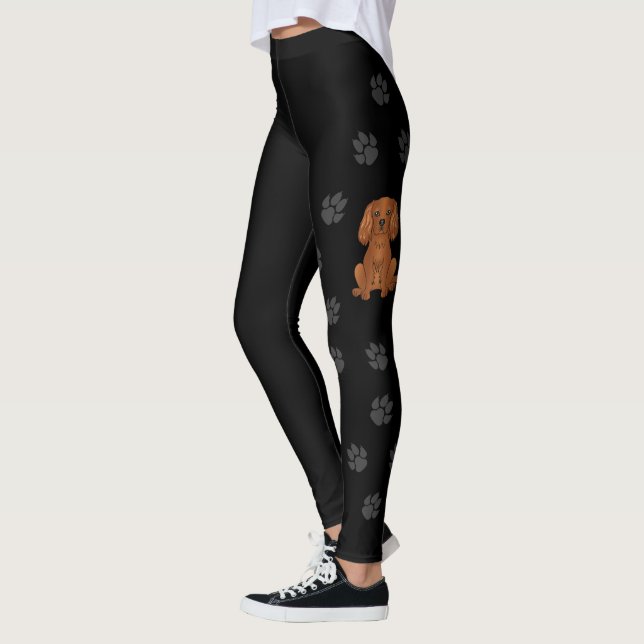 Ruby Cavalier King Charles Spaniel Dog & Paws Leggings (Left)