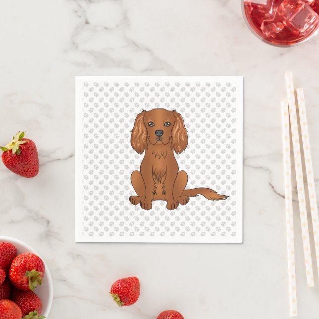 Ruby Cavalier King Charles Spaniel Dog & Paws Napkins (Insitu)