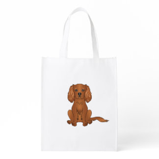 Ruby Cavalier King Charles Spaniel Dog Sitting Grocery Bag