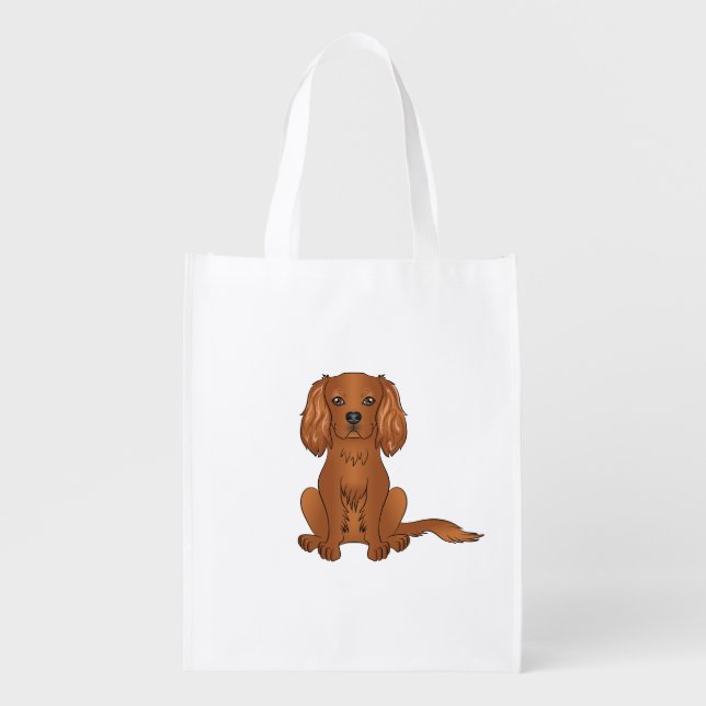 Ruby Cavalier King Charles Spaniel Dog Sitting Grocery Bag (Front)