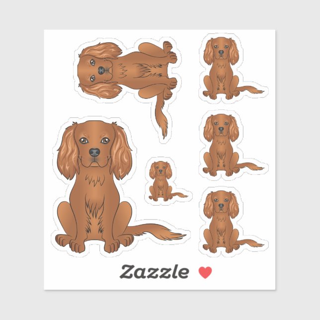 Ruby Cavalier King Charles Spaniel Dog Sitting Sticker (Sheet)