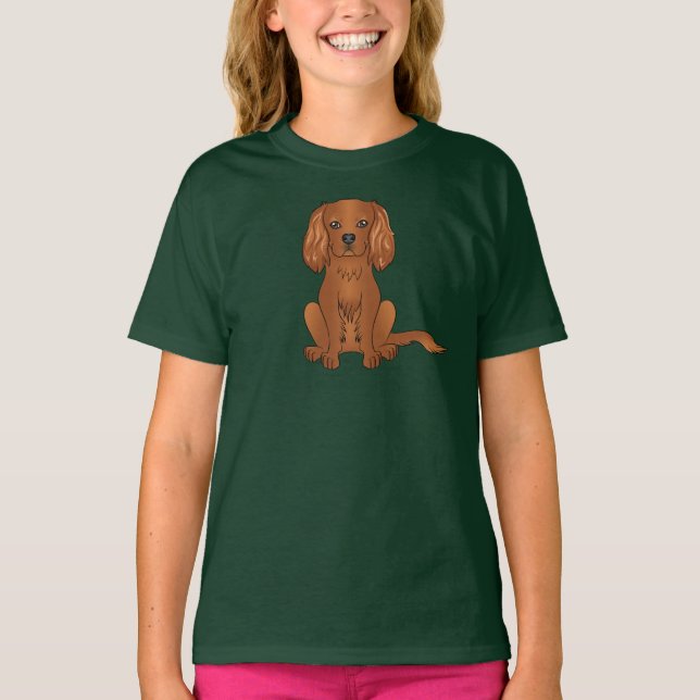 Ruby Cavalier King Charles Spaniel Dog Sitting T-Shirt (Front)