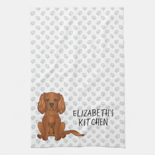 Ruby Cavalier King Charles Spaniel Dog & Text Kitchen Towel