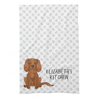 Ruby Cavalier King Charles Spaniel Dog &amp; Text Kitchen Towel