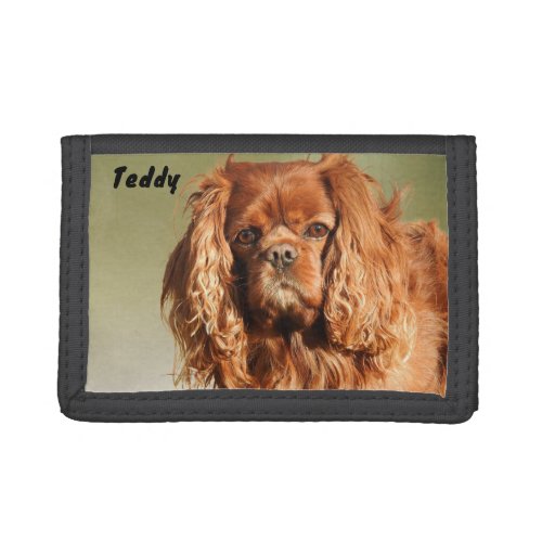 Ruby Cavalier King Charles Spaniel Dog Trifold Wallet