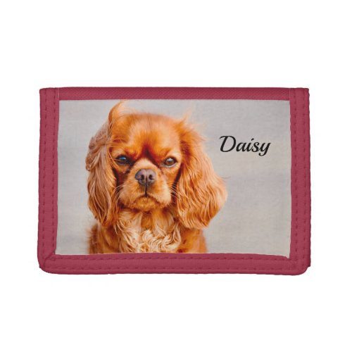 Ruby Cavalier King Charles Spaniel Dog Trifold Wallet