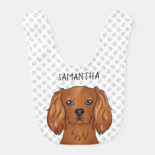 Ruby Cavalier King Charles Spaniel Head & Name Baby Bib