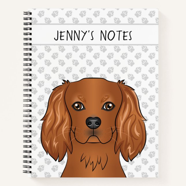 Ruby Cavalier King Charles Spaniel Head & Text Notebook (Front)
