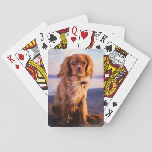 Ruby Cavalier King Charles Spaniel in the sunset Poker Cards