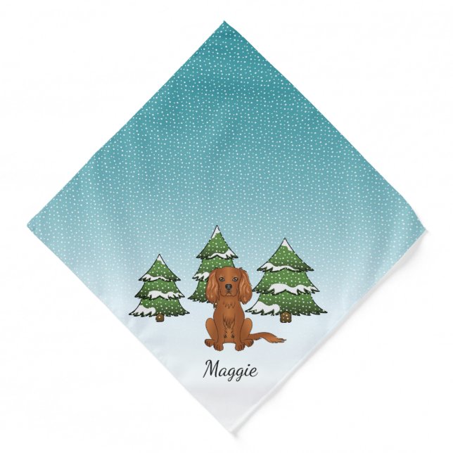 Ruby Cavalier King Charles Spaniel In Winter Bandana (Front)