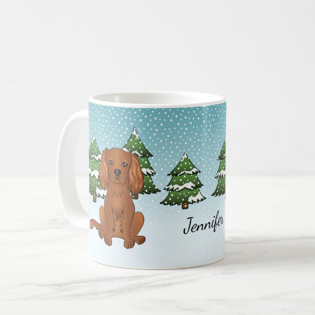 Ruby Cavalier King Charles Spaniel In Winter Coffee Mug (Front Left)