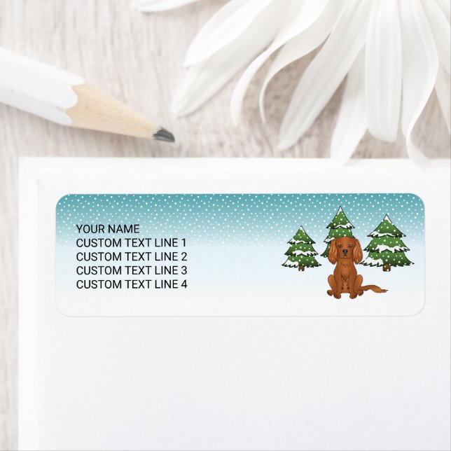 Ruby Cavalier King Charles Spaniel In Winter Label (Insitu)