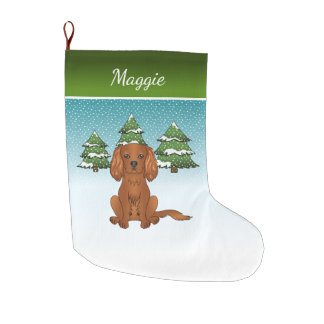 Ruby Cavalier King Charles Spaniel In Winter Large Christmas Stocking