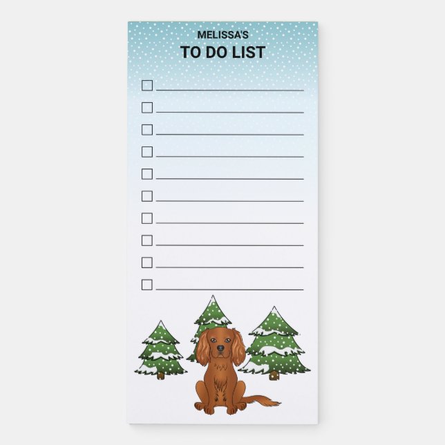 Ruby Cavalier King Charles Spaniel In Winter Magnetic Notepad (Front)