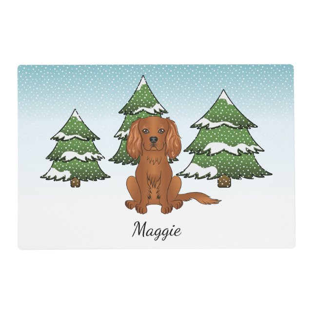Ruby Cavalier King Charles Spaniel In Winter Placemat (Front)