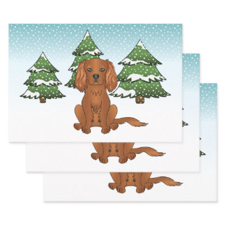 Ruby Cavalier King Charles Spaniel In Winter Wrapping Paper Sheets