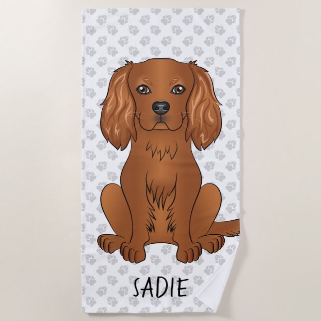 Ruby Cavalier King Charles Spaniel & Name Beach Towel (Front)
