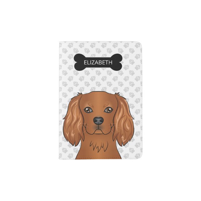 Ruby Cavalier King Charles Spaniel & Name Passport Holder (Front)