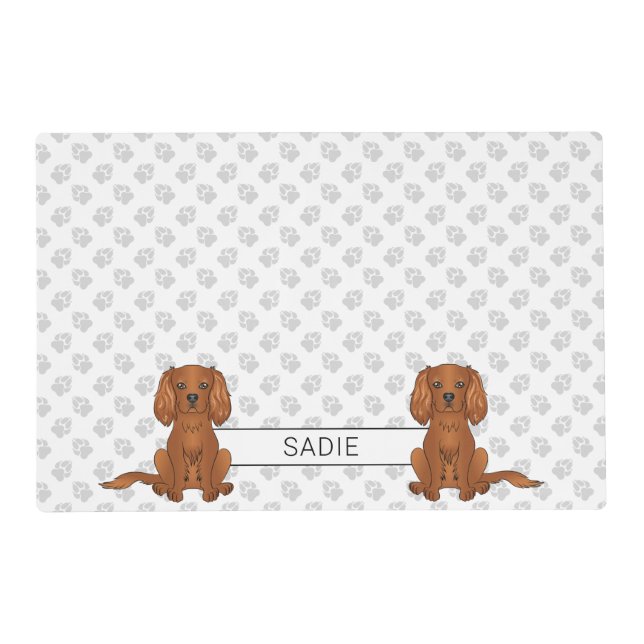 Ruby Cavalier King Charles Spaniel & Name Placemat (Front)
