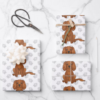 Ruby Cavalier King Charles Spaniel Pattern Wrapping Paper Sheets