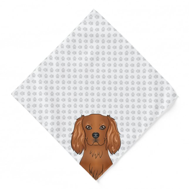 Ruby Cavalier King Charles Spaniel & Paws Bandana (Front)