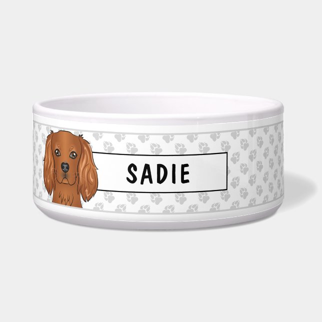 Ruby Cavalier King Charles Spaniel & Paws Bowl (Front)