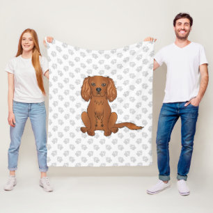 Ruby Cavalier King Charles Spaniel & Paws Fleece Blanket