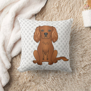 Ruby Cavalier King Charles Spaniel & Paws Throw Pillow