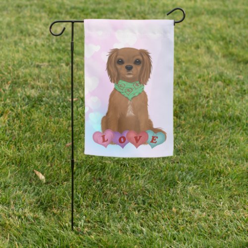 Ruby Cavalier King Charles Spaniel Valentine Garden Flag